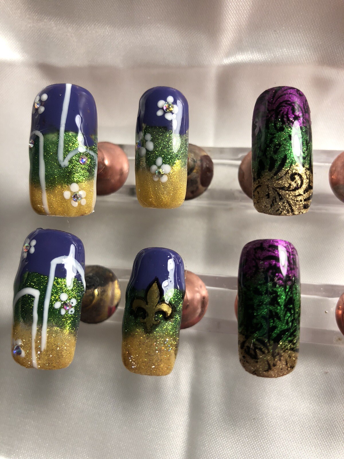 Z NAILZ! Gorgeous Set Of Handmade Custom Long Square Mardi Gras Press On Nails