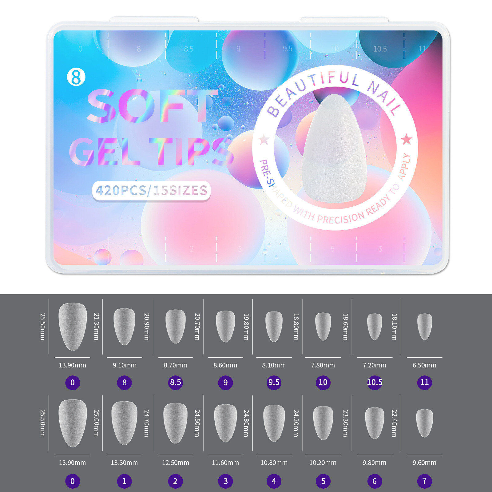Matte Soft Gel Full Cover Nail Tips 420 Pcs Acrylic Fake Nails Oval Coffin DIY