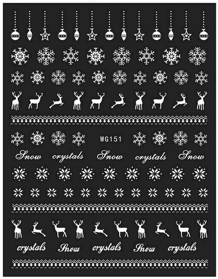White Snow Christmas Nail Sticker Reindeer Snowman Santa Sleigh Tree