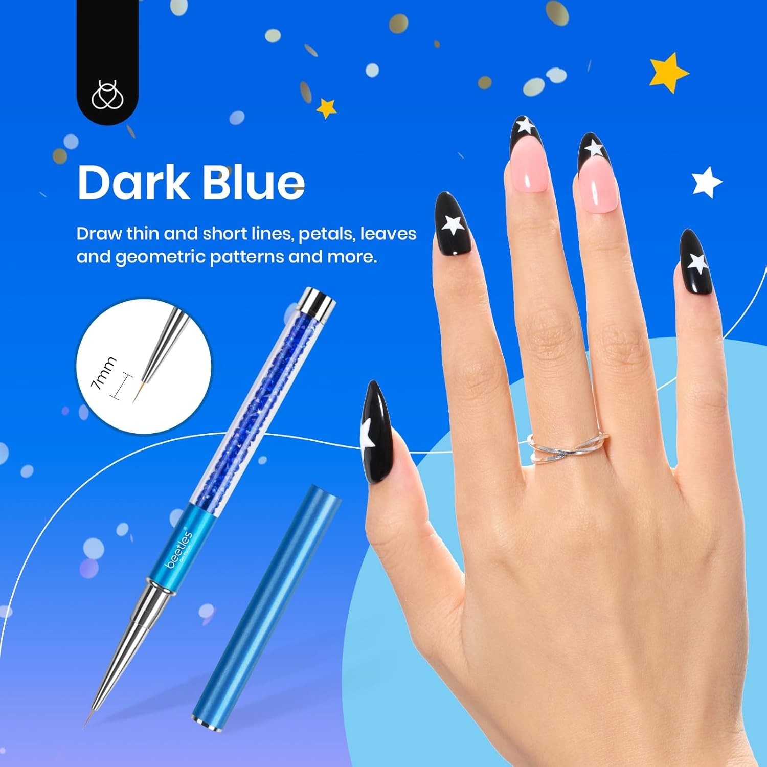 Nail Art Liner Brushes Set 5Pcs for Drawing and Design with Rhinestone Handle
