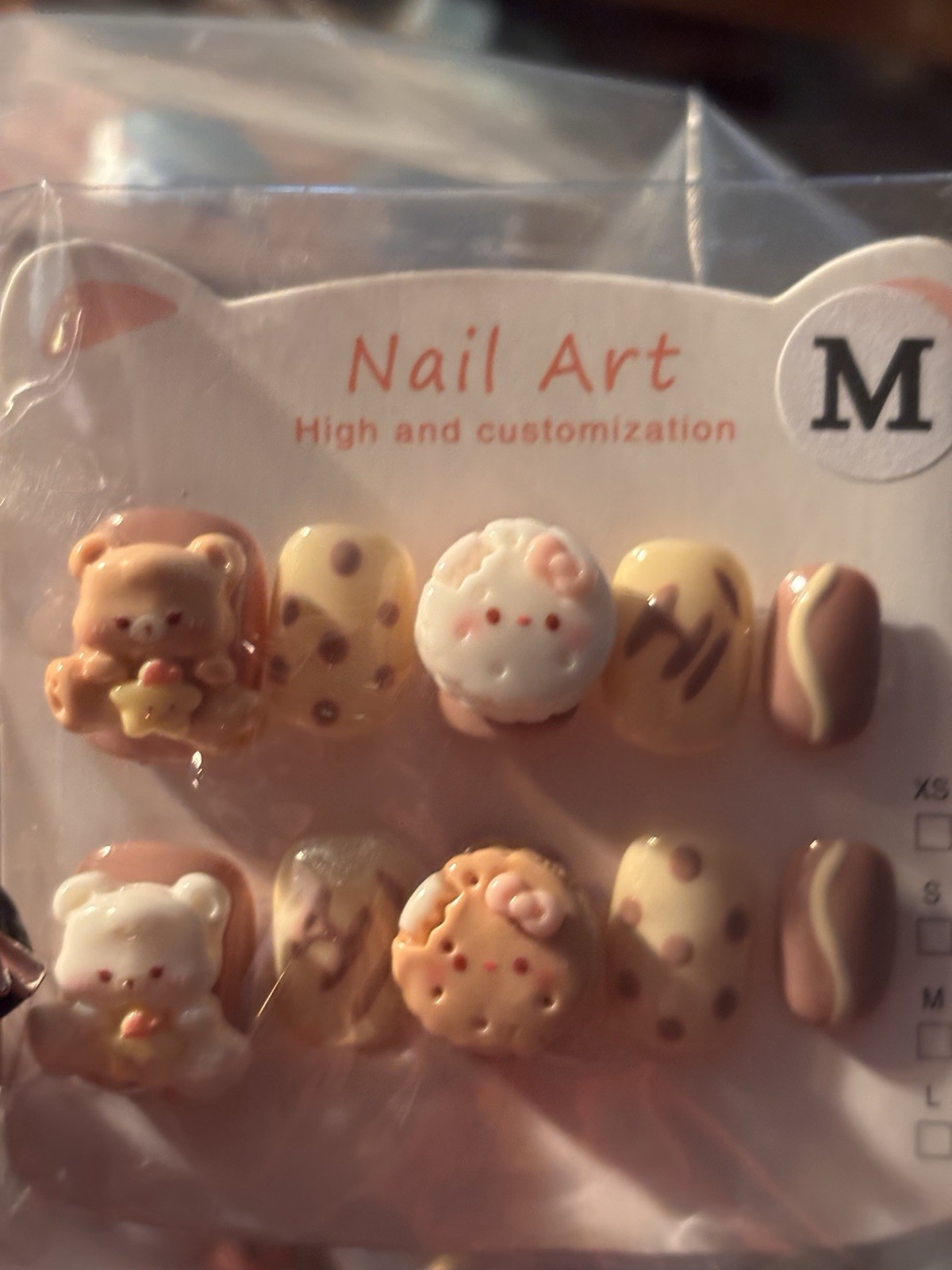 8 Multicolor 3D Cartoon Hello kitty Full Cover Pre-Designed Nail Art Set-medium