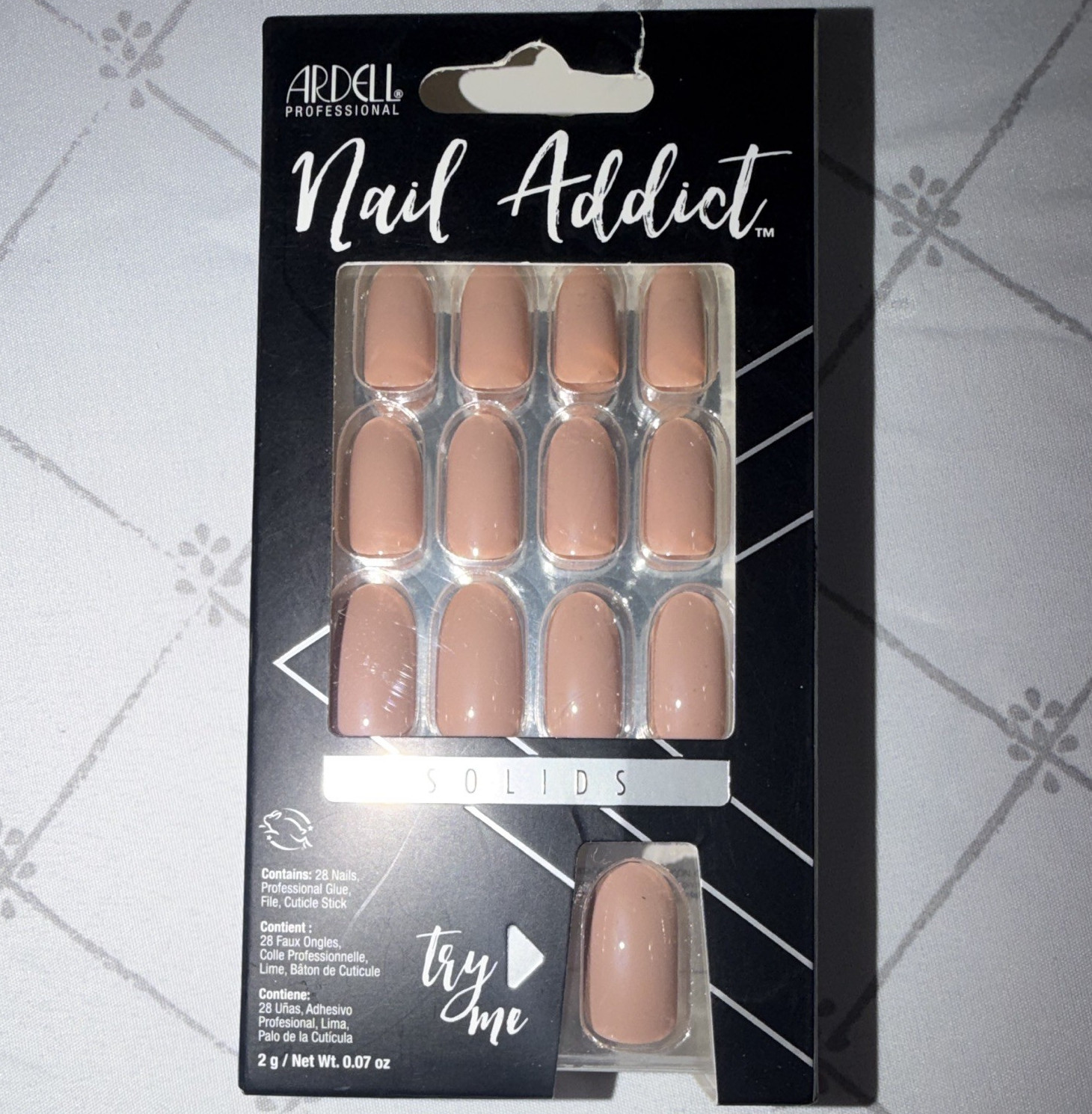 Ardell Press-On Nails Beige Solid Square Medium Acrylic Full Cover Glue 68380