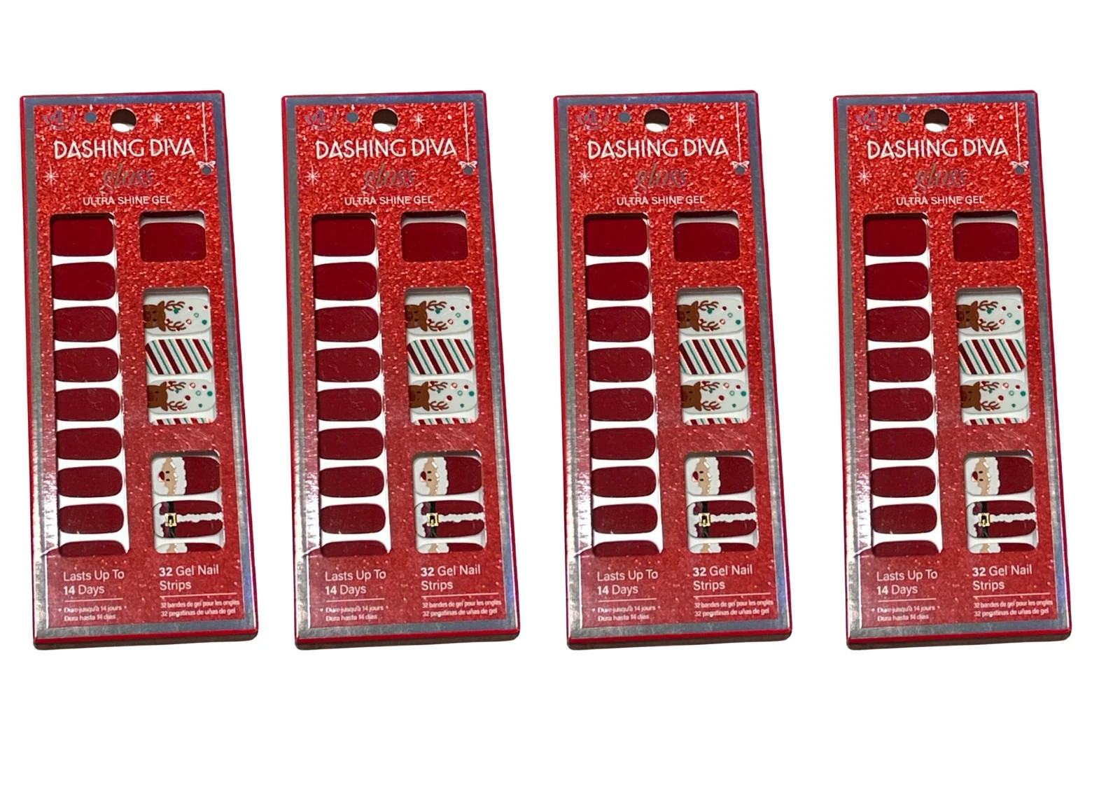 Dashing Diva Gloss Gel Nail Strips Santa Holiday Christmas 32 Count 4 pack