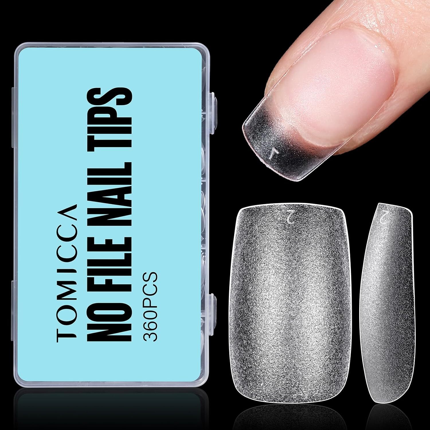 TOMICCA Square Nail Tips – Short Gel x Nails, No File Full Clear