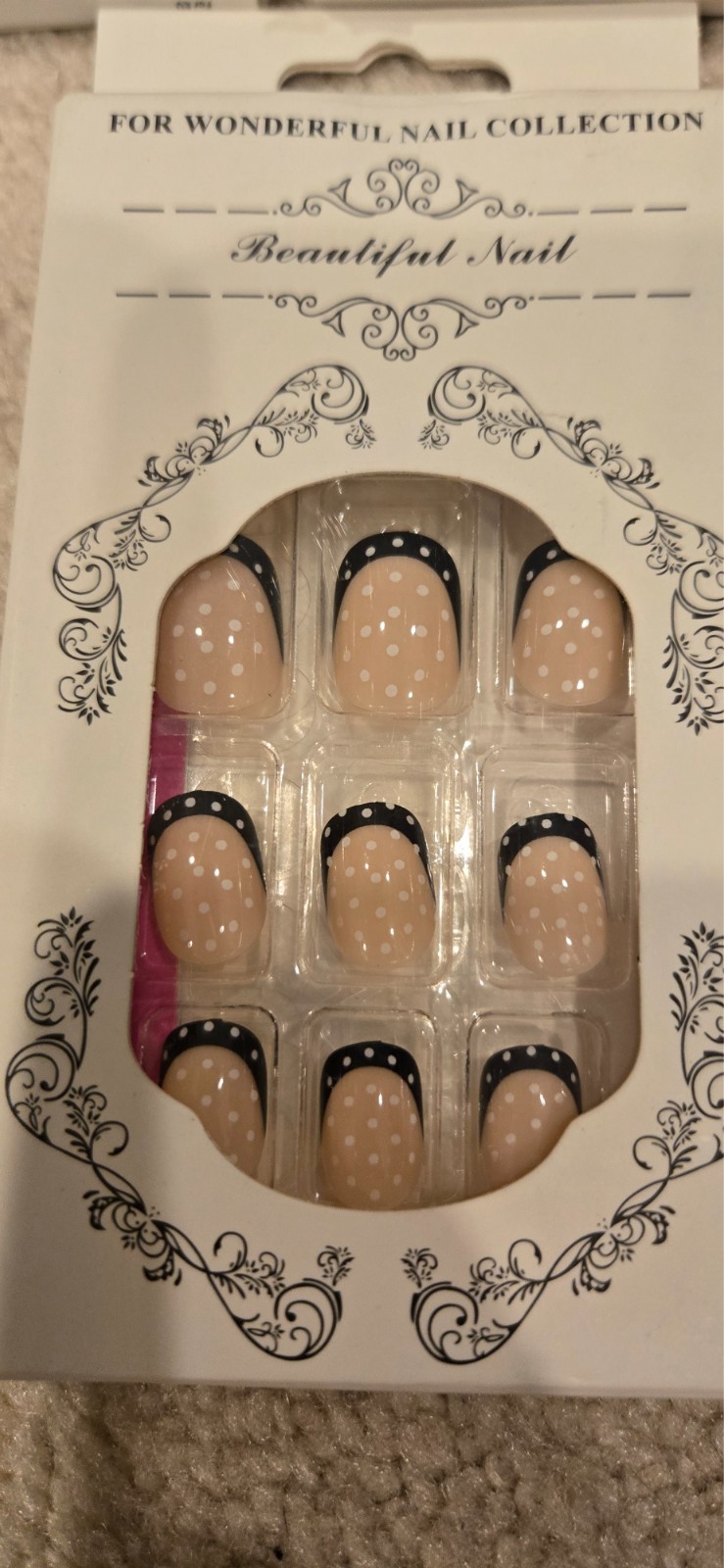 polka dot Press On Nails, short oval nude black french tip polka dot Nail Set