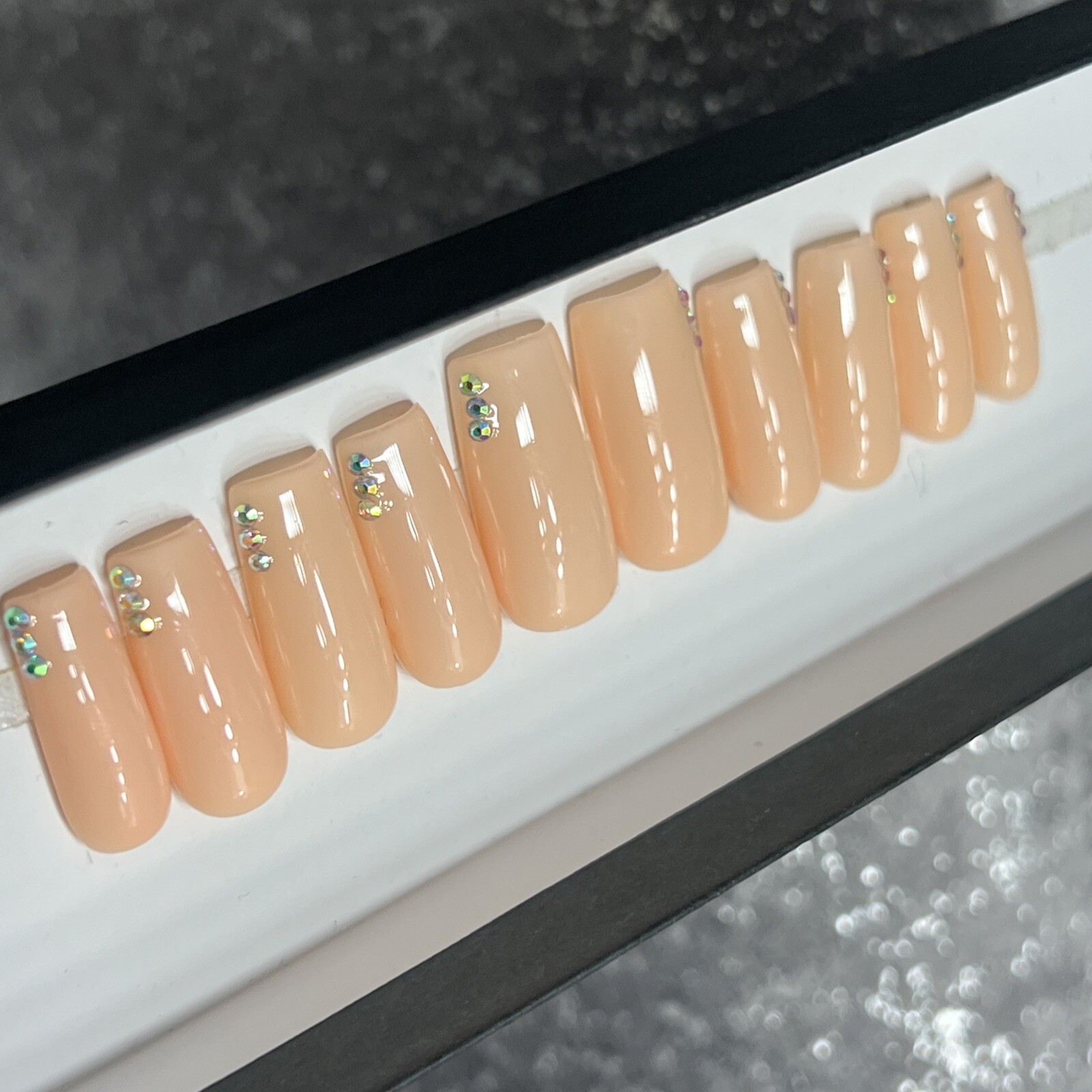 🍑🐮 CUSTOM Hard Gel Press On Nails, ORANGE CREAM NUDE BLING 10p FULL SET W Kit