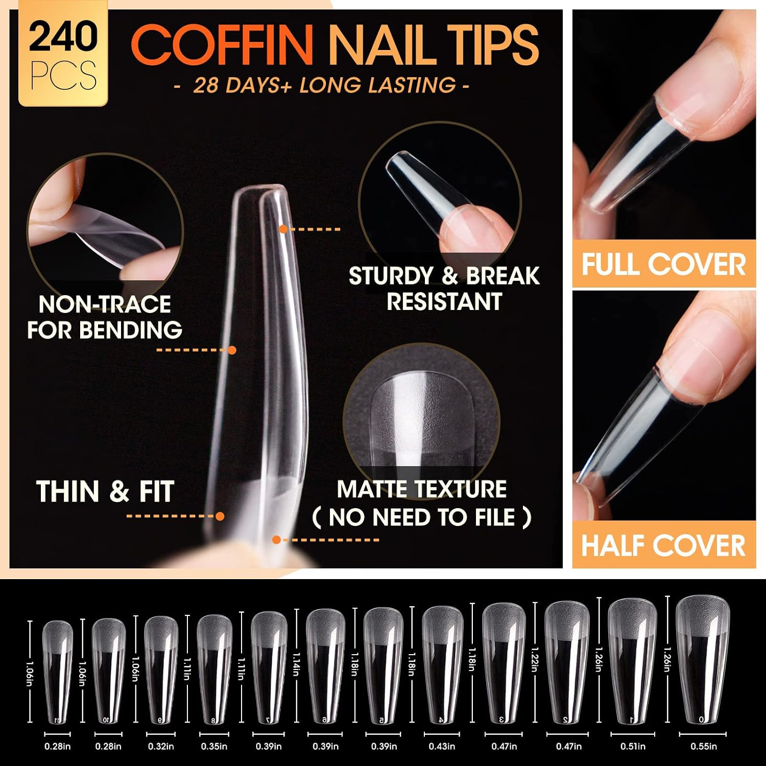 Gel Nail Extension Kit, 240PCS Long Coffin Tips with UV Light | All-In-One Set w