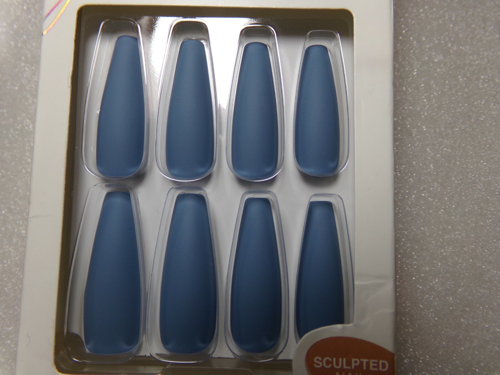 KISS gel Fantasy NAILS GLUE ON EXTRA LONG- Matte Gray Blue Sculpted