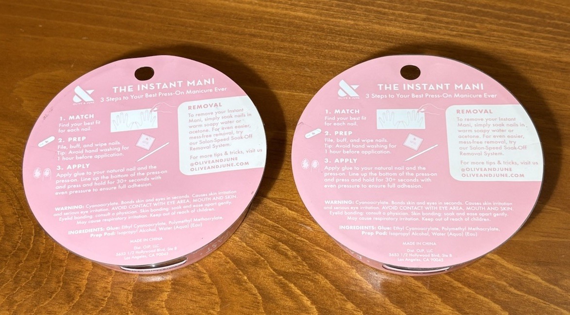 2Pk Olive & June Press-On Nails Oval Round Petal Milky Shimmer Short Medium