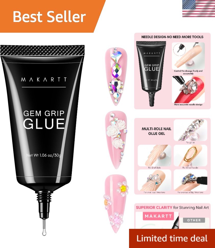 No Wipe Rhinestone Glue Gel – 30G Non-Toxic Nail Adhesive for Stunning Art