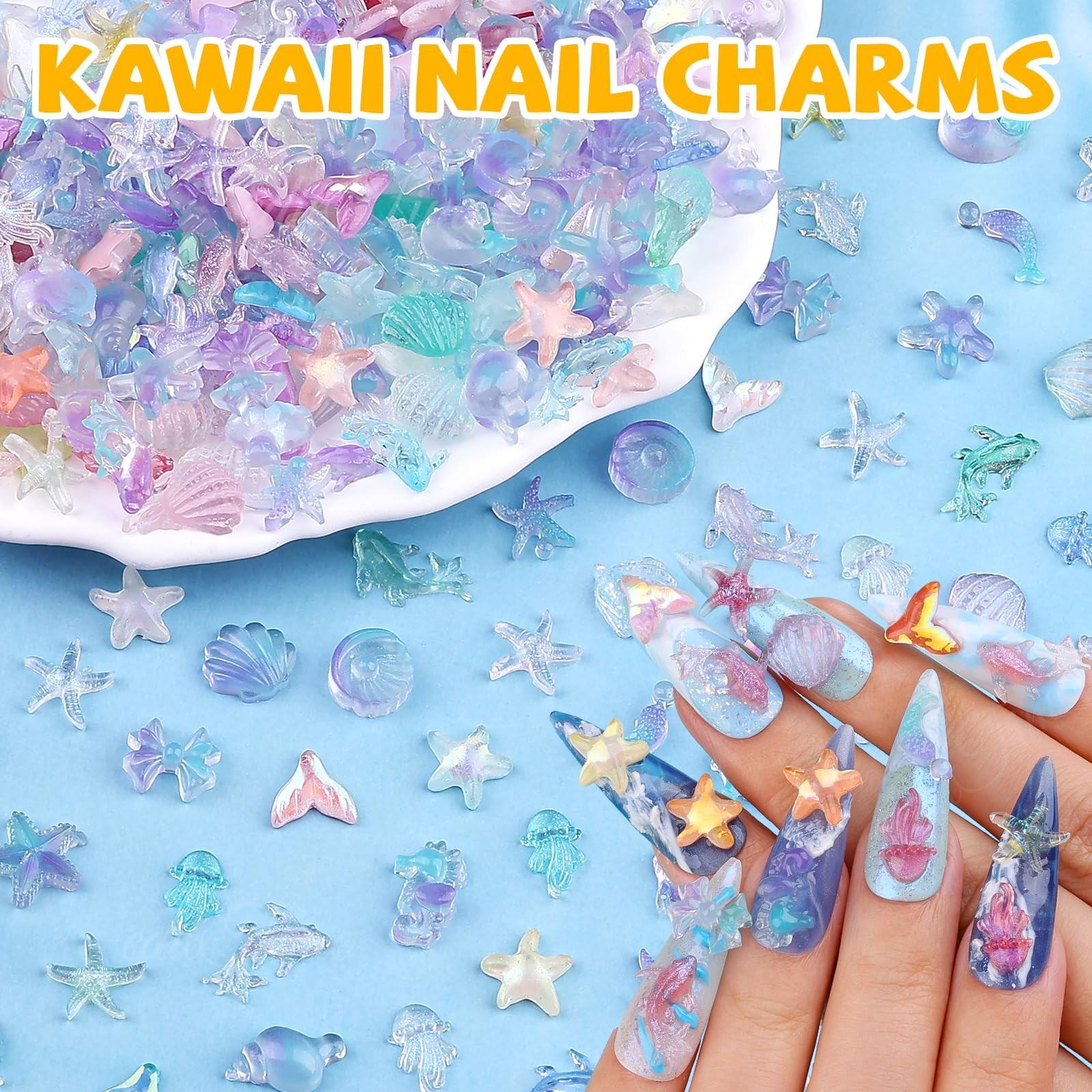250Pcs Summer Beach Nail Resin Charms Summer Ocean Theme Nail Rhinestones 3D …