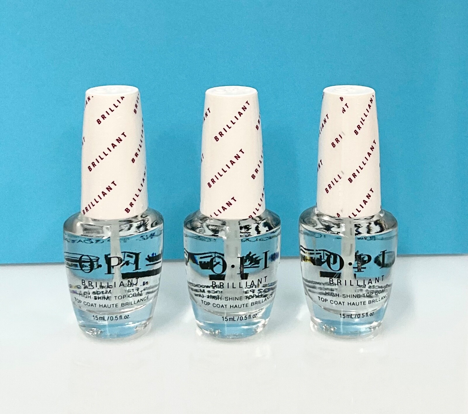 Pack of 3 x OPI Brilliant High-Shine Top Coat Nail Lacquer Polish 0.5oz – NTT37