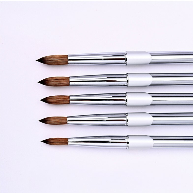 100% Acrylic Kolinsky Nail Brush Silver Metal Handle Size 8-16