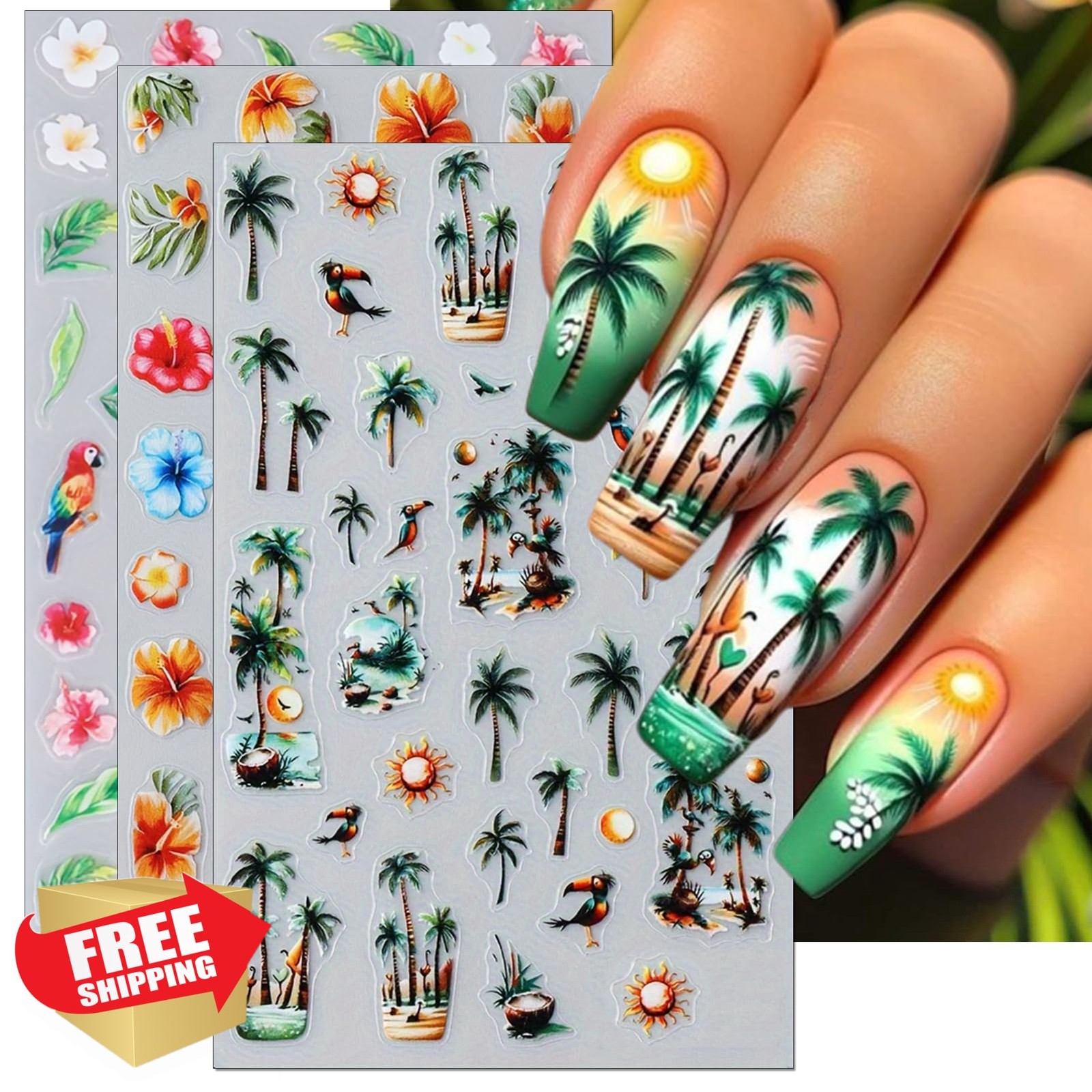 IDDFEVE Summer Palm Tree Nail Art Stickers 3 Sheets