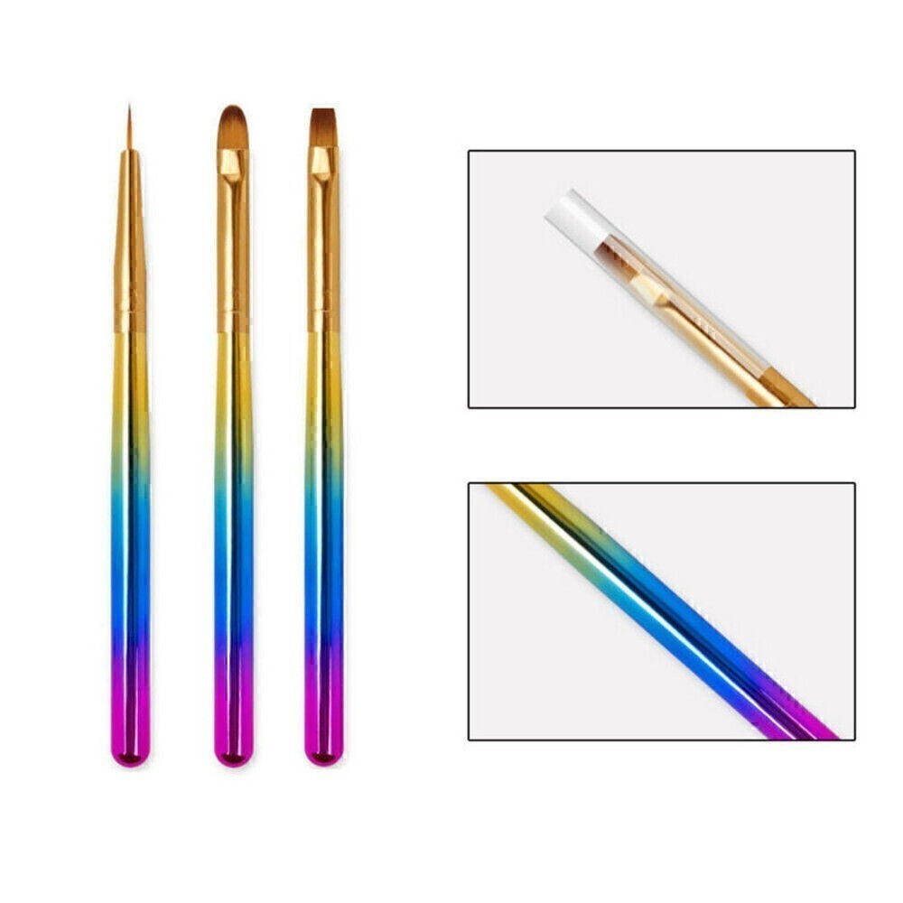 3Pcs Acrylic Nail Art Pen Nylon Tips UV Gel Painting Brush Manicure Set Tools