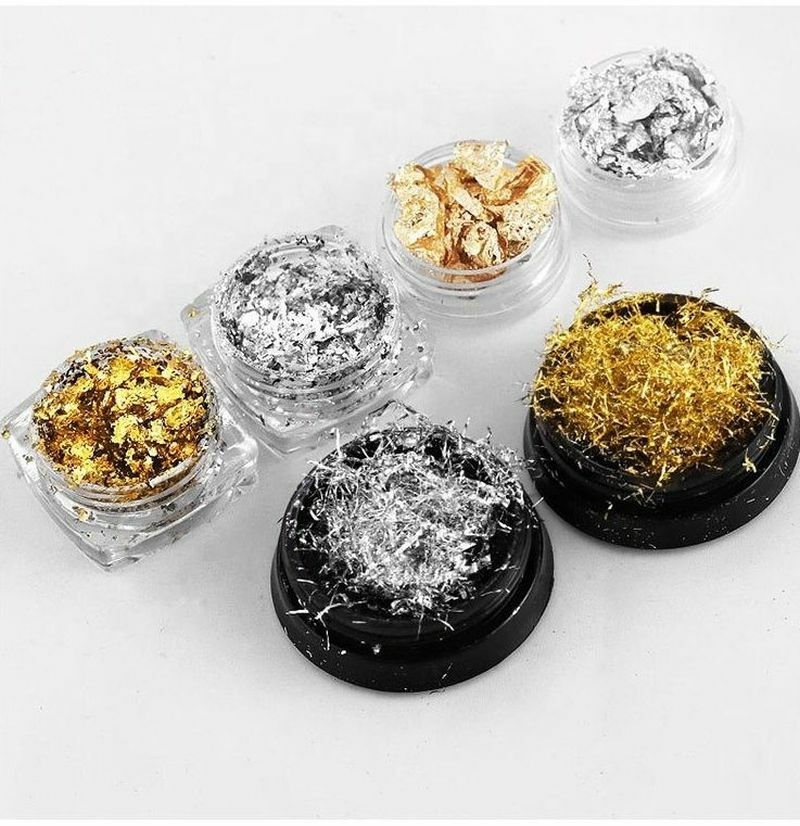 Nail Art Foil Leaf Flakes Caviar Glitter Silver Gold Body Face Makeup Decoration