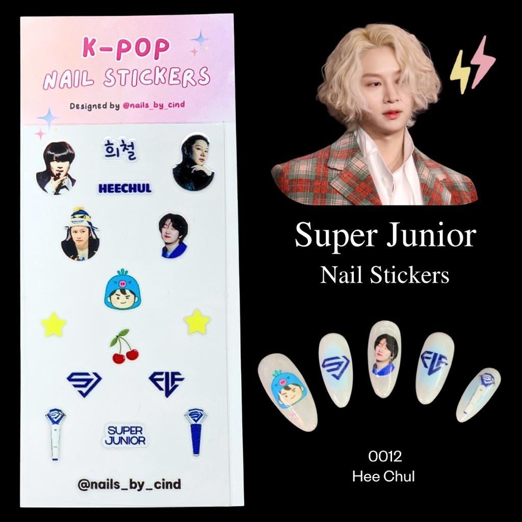 SUPER JUNIOR E.L.F. VER 2 KPOP NAIL STICKER FAN MADE KOREA SM SAPPHIRE BLUE Z10