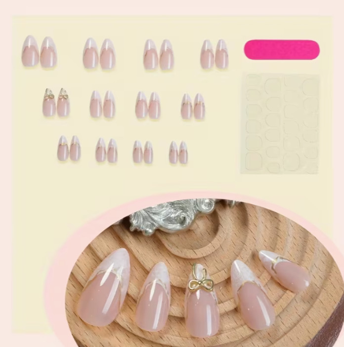 A Set of 24 White Almond-Shaped Press-On Nails, 1 Pack Left, Low Price, Buy Now.