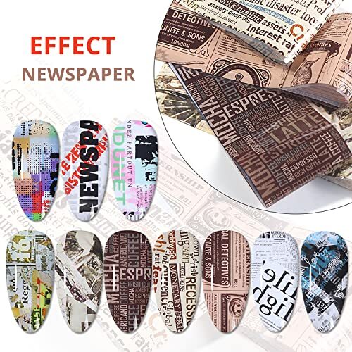 Holographic Nail Foil Transfer Stickers Decals, Funny Nail Polish Newspaper