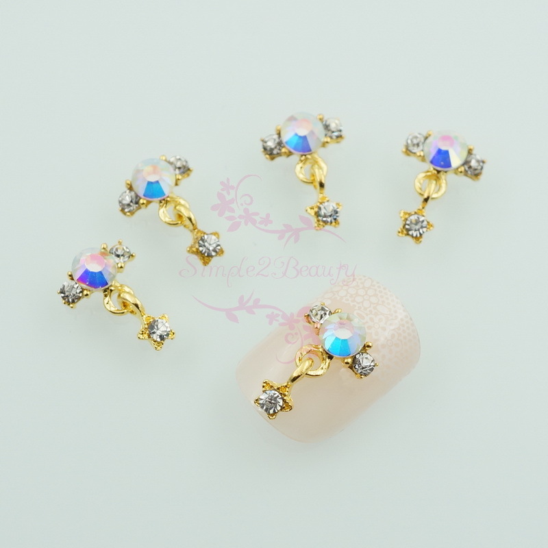 20 Clear AB Rhinestones Bang Ring Style Dangle Star 3D DIY Nail Art Alloy Charms