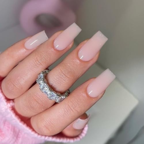 KQueenest Pastel Pink Press On Nails, Glossy Sheer Acrylic Nails for Women