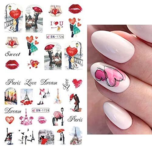 12 Sheets Nail Stickers Love Tower Umbrella Patterns Design Valentine’s Day