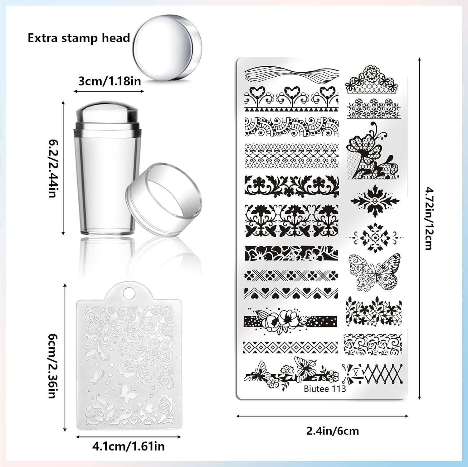 13Pcs Nail Stamping Plates Set – Lace Series Nail Art Stamper and Scraper Kit, P