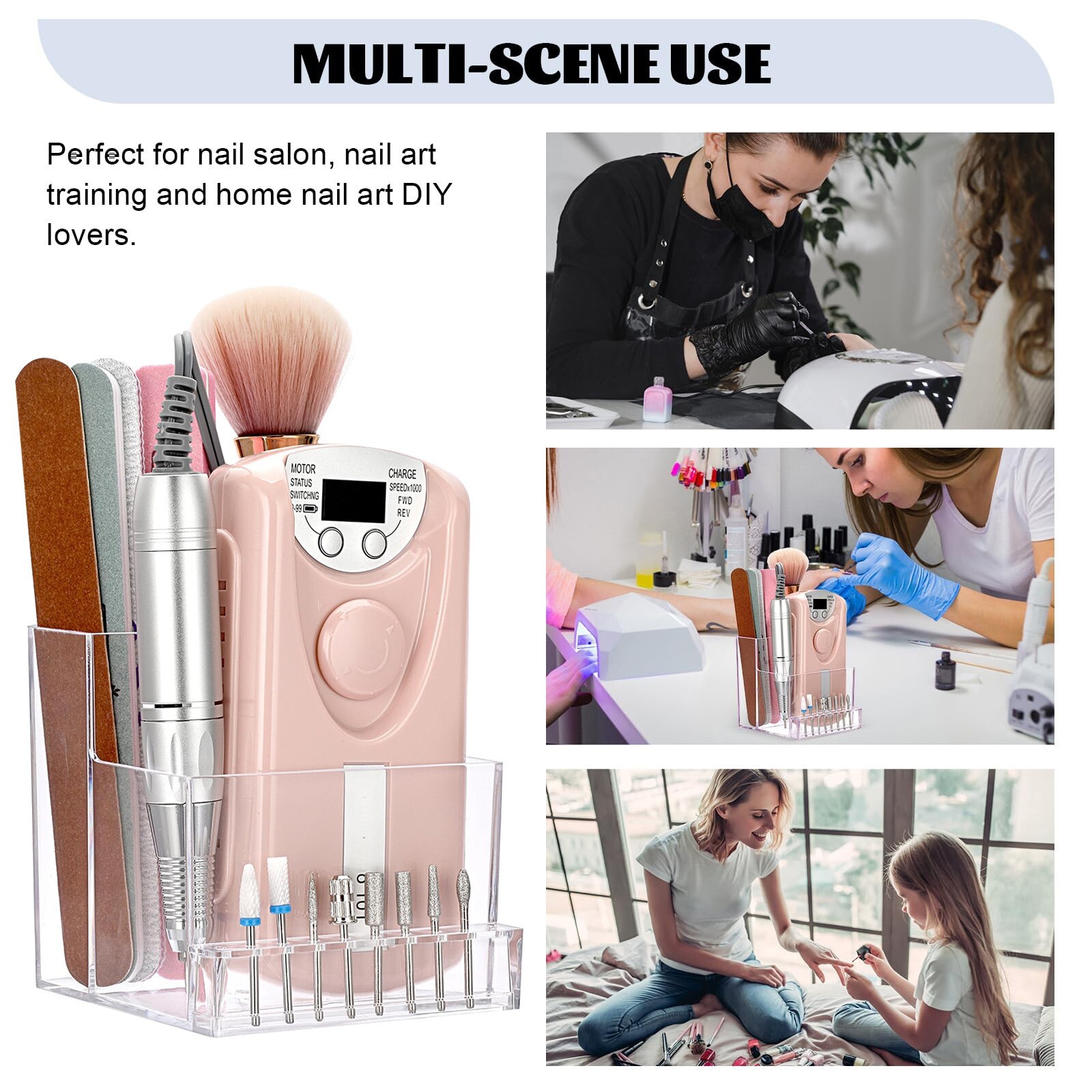 3 Rows Empty Storage Box for Nail Drill Machine Nail Grinding Head Pen Case Hold