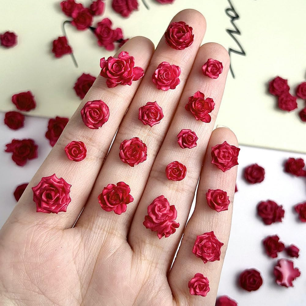 3D Rose Red Flower Nail Charms Luminous Camellias Roses Nail Art Charms Soft …