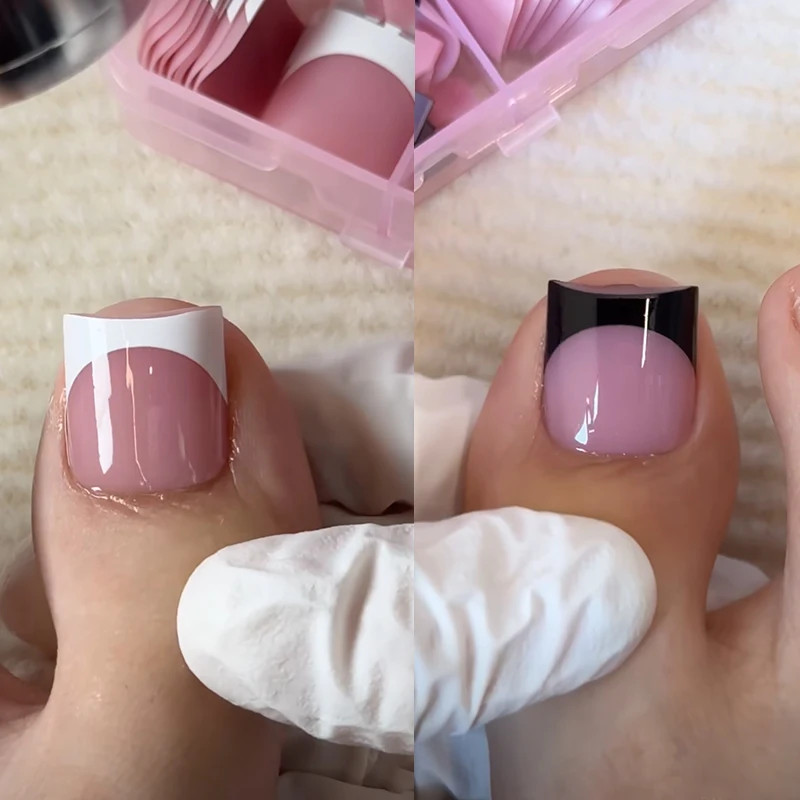 30pcs Summer French Gradient Short Square Press On False Toe Nails Wearable