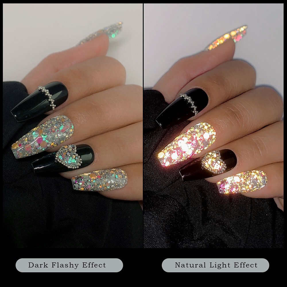 6 Color Set Mix Glitter Nail Sequins Powder Flakes Manicure In The Dark Effect