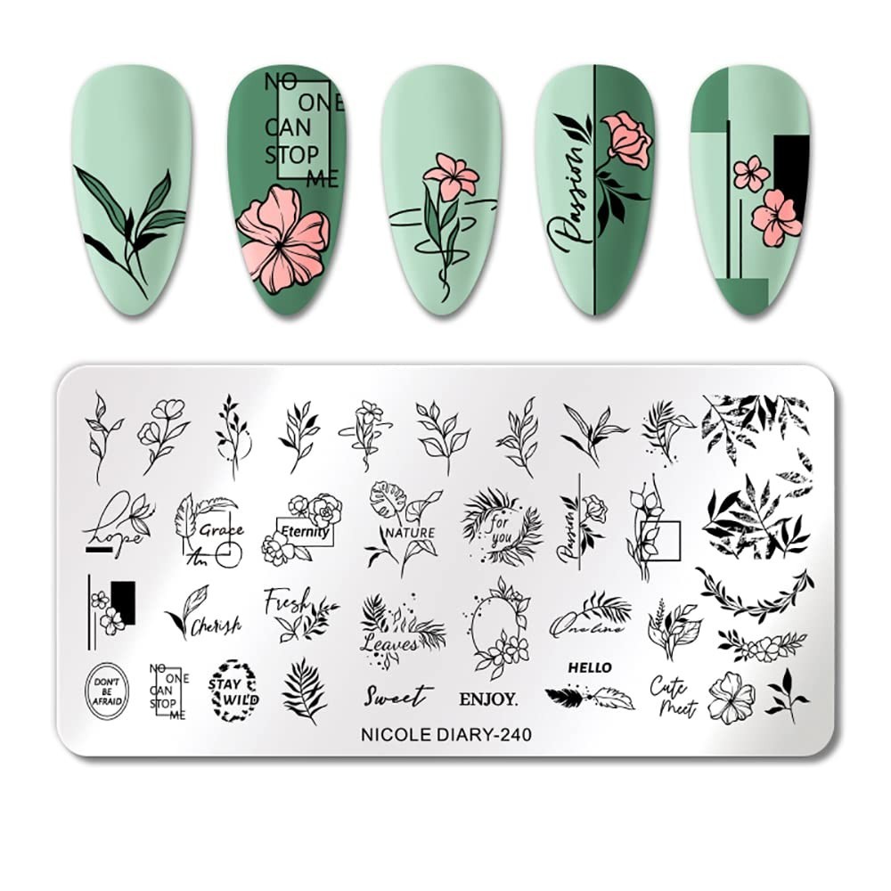 Nicole Diary 240 Nail Stamp Plate Flower Leaf Leaves Nature Eternity Sweet Wild