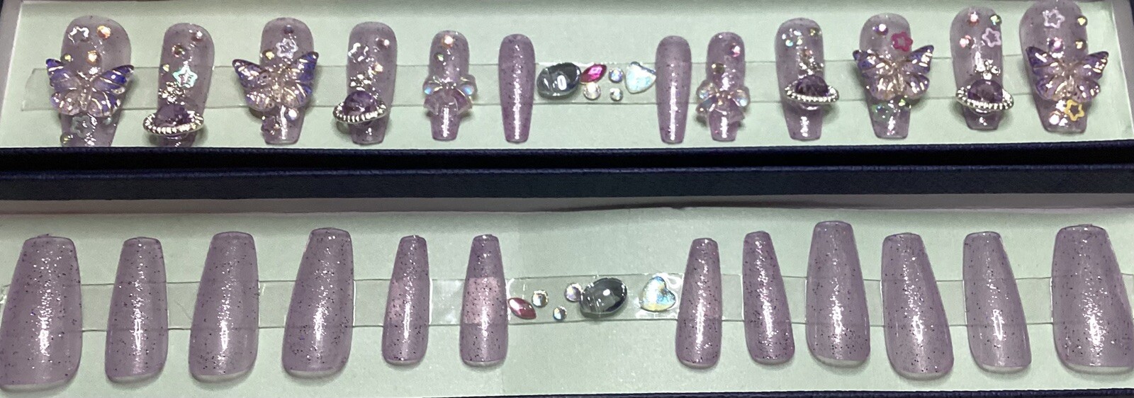 Handmade Gel Press On Nails, Purple Glitter Butterfly Includes Free Gifts❣️