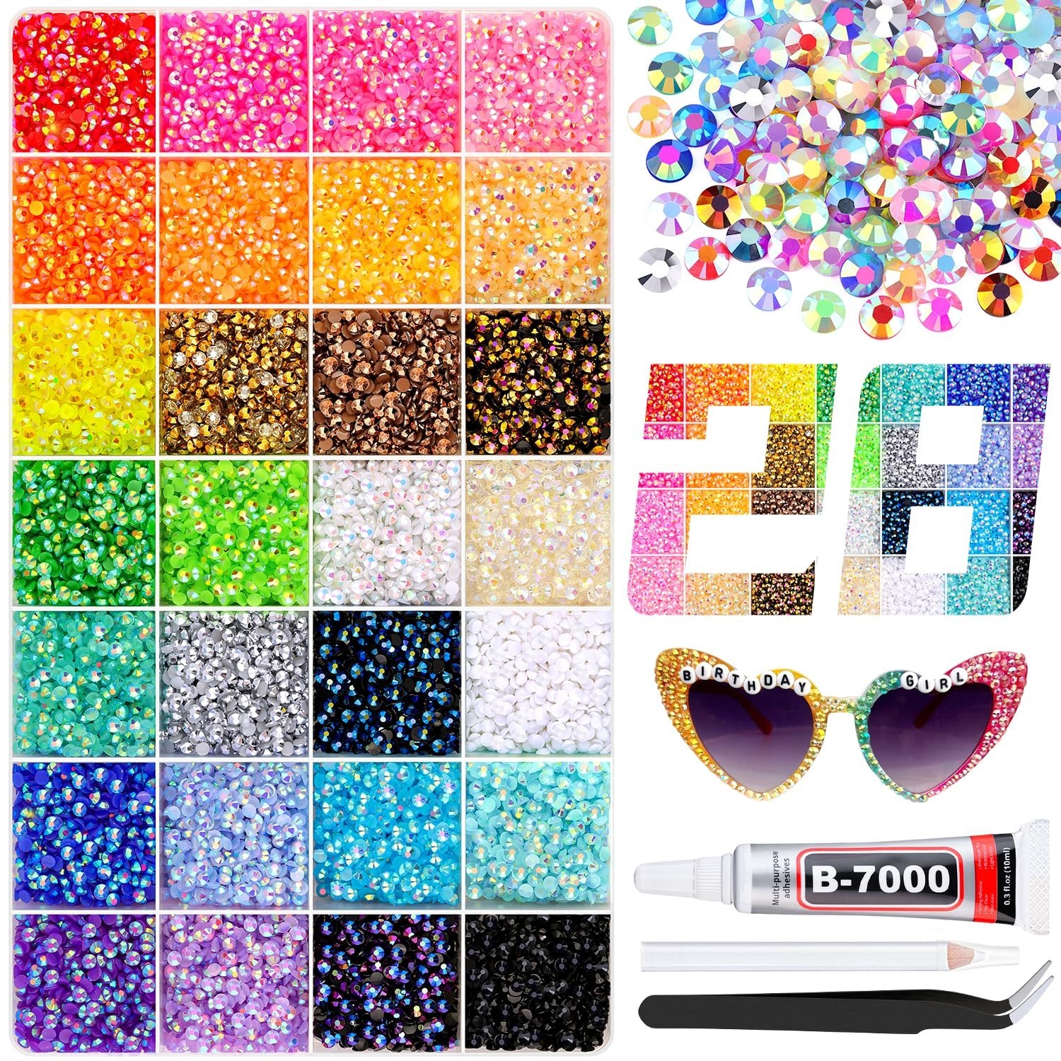 34000Pcs Resin Rhinestones with B7000 Jewelry Glue for Crafting, Multicolors …