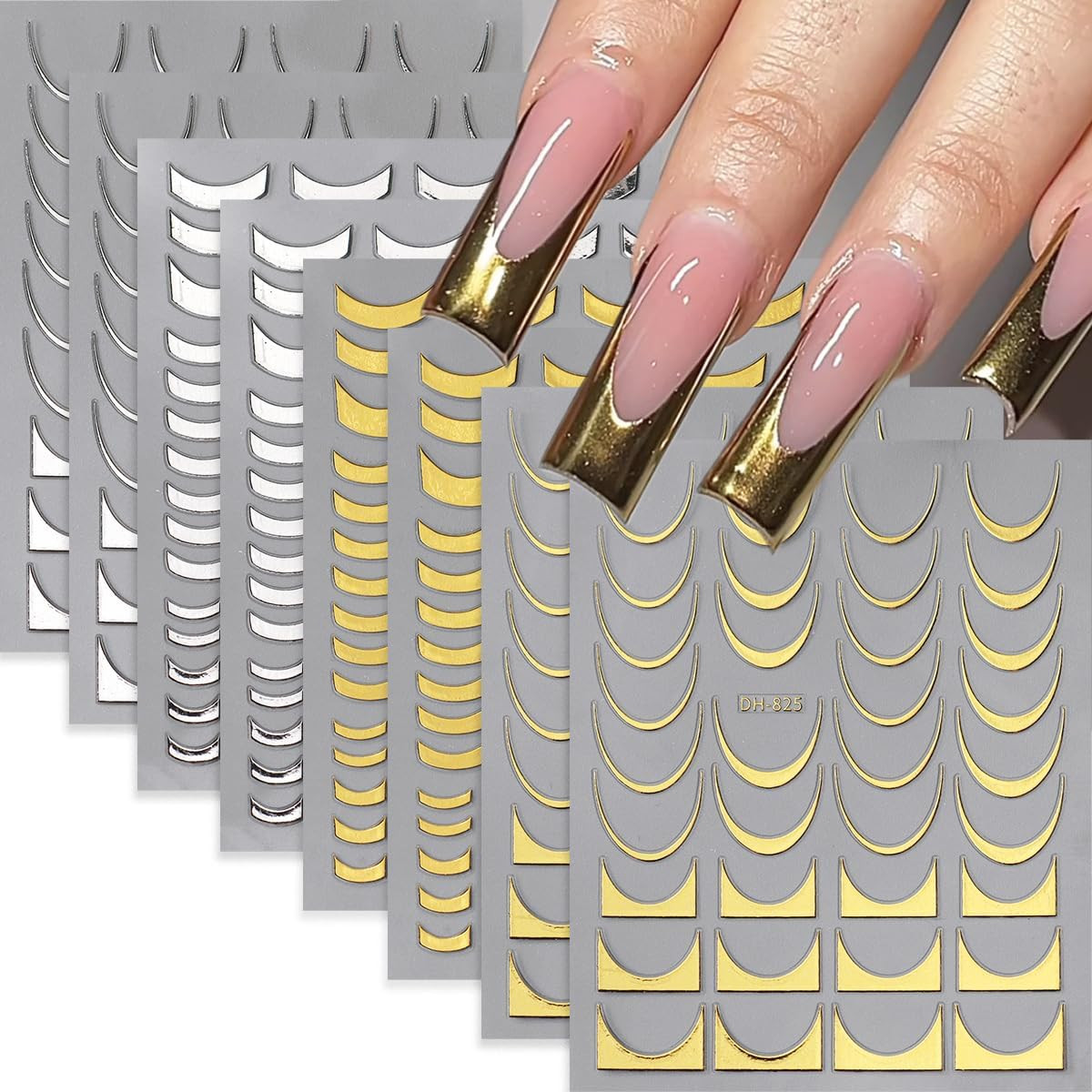 8 Pieces French Tip Line Nail Art Stickers 3D Simple Lines Nail Stickers | Black