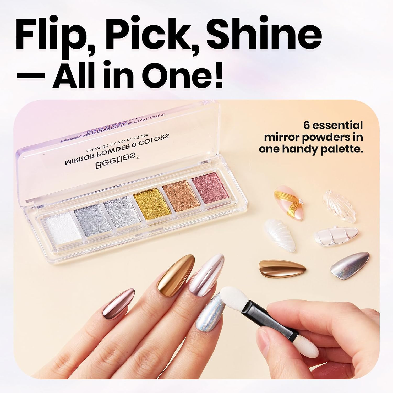 Solid Chrome Nail Powder 6 Colors Pearl Holographic Mirror Effect | Pearlscent W