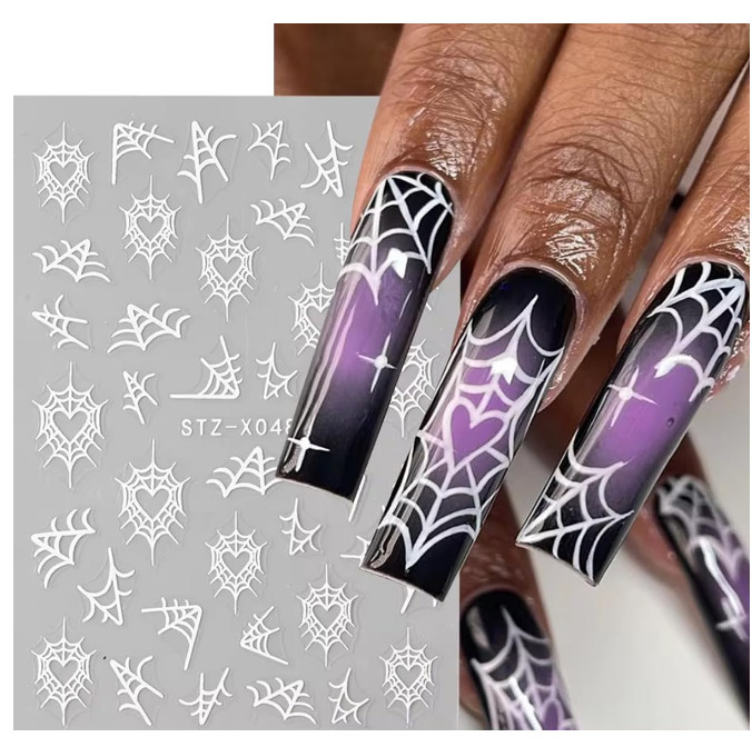 Halloween Nail Art Stickers Black White Spider Web Blood Star French Decals NH30