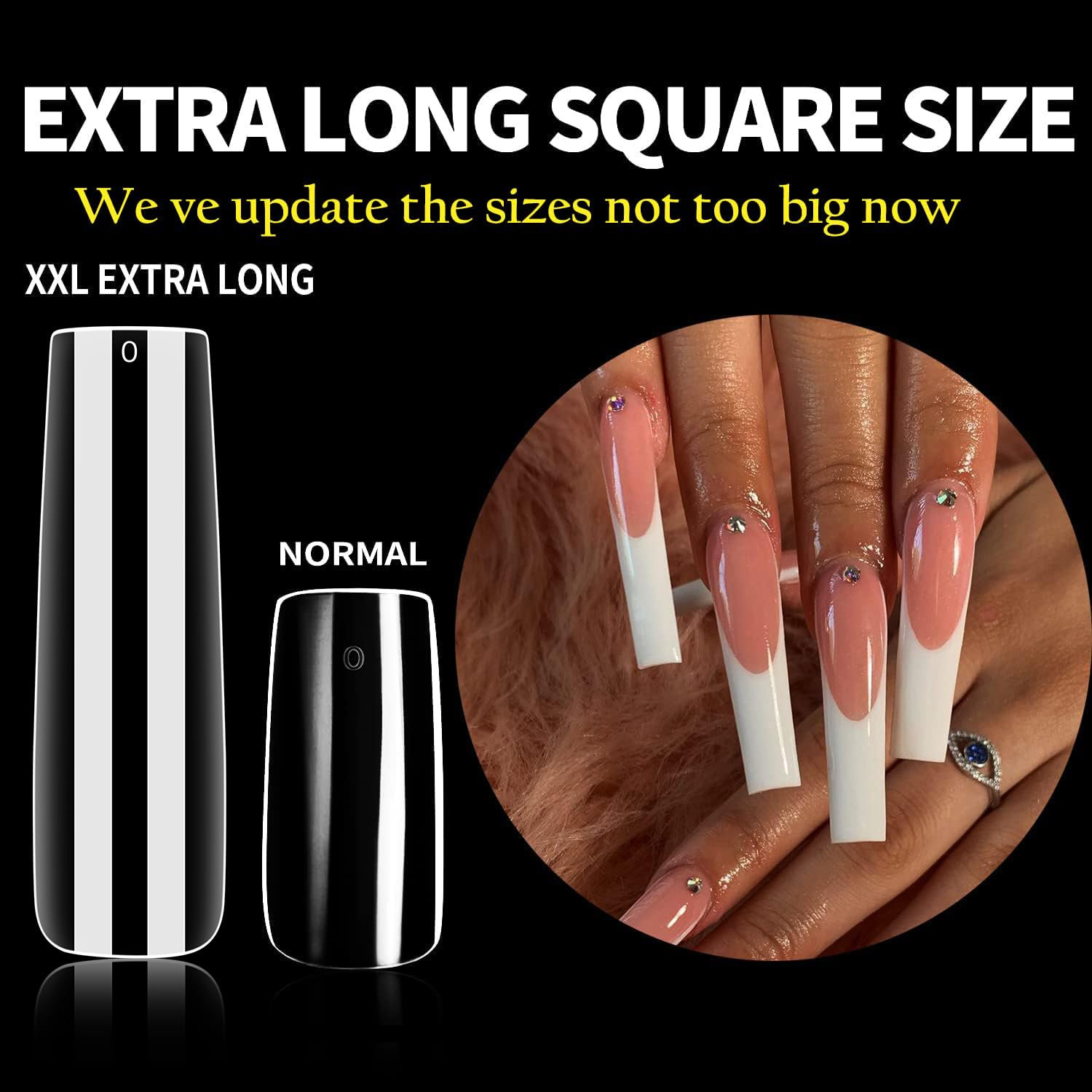Nail Tips Square Fake Gel Nails Tips 120 PCS No C Curve XXL Extra Long Full C…