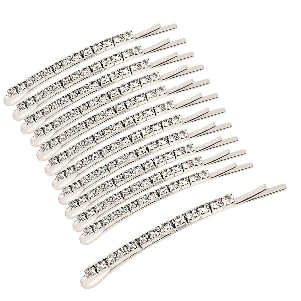 12 Pieces Rhinestone Bobby Pins, Silver Metal 12 Count (Pack of 1),