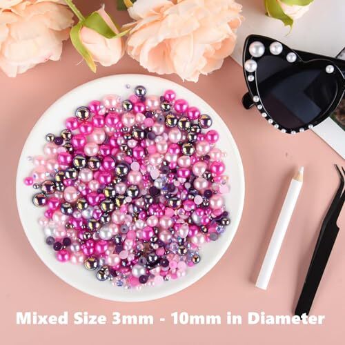 50g Mix Flatback Rhinestones Half Pearls for Crafts Mixed Size Rose Red Series