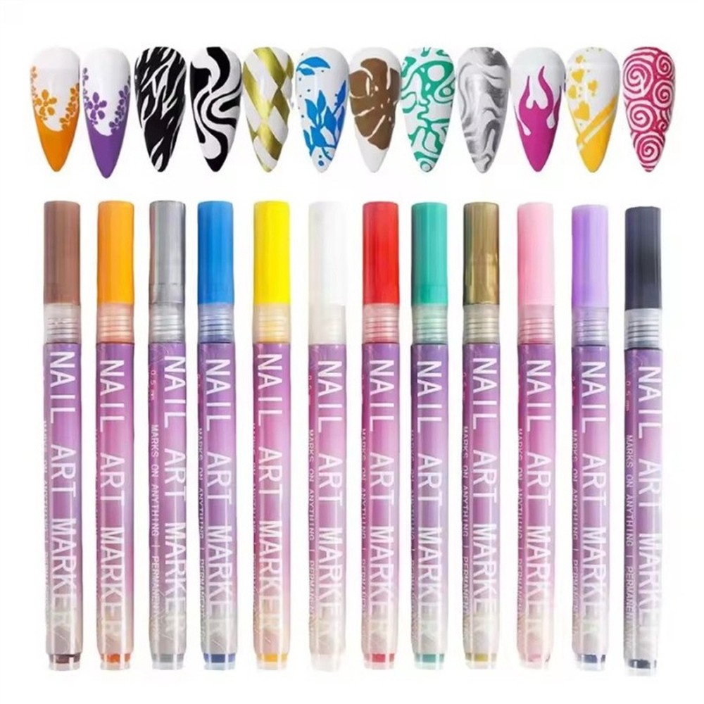 USA 12 Colors Nail Art Pens Set,Nail Art Markers Polish Pen For 3D Nail Art,DIY