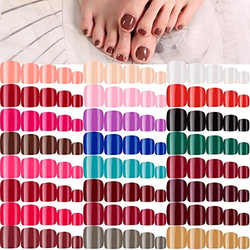 Maitys 576 Pieces 24 Sets Short Press on Toenails for Women Glossy Square /