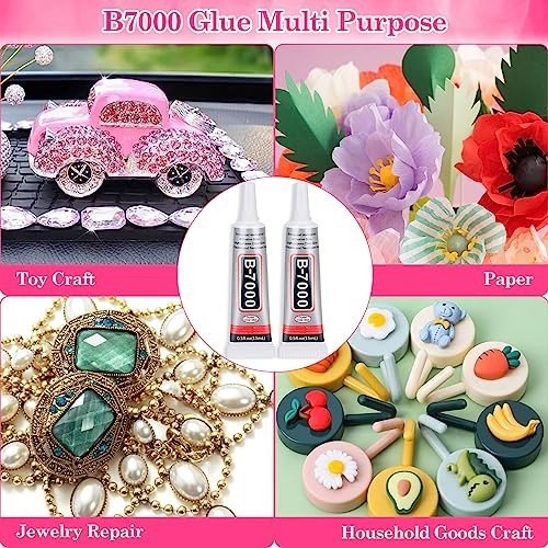1200Pcs Craft Gems & 2 B7000 Jewelry Glue – Flat Back Sequins, Rhinestones, Gems