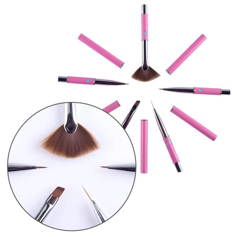 5pcs Nail Art Brush Set Fan Liner Painting Brushes + Jelly Stamper Scraper Tool