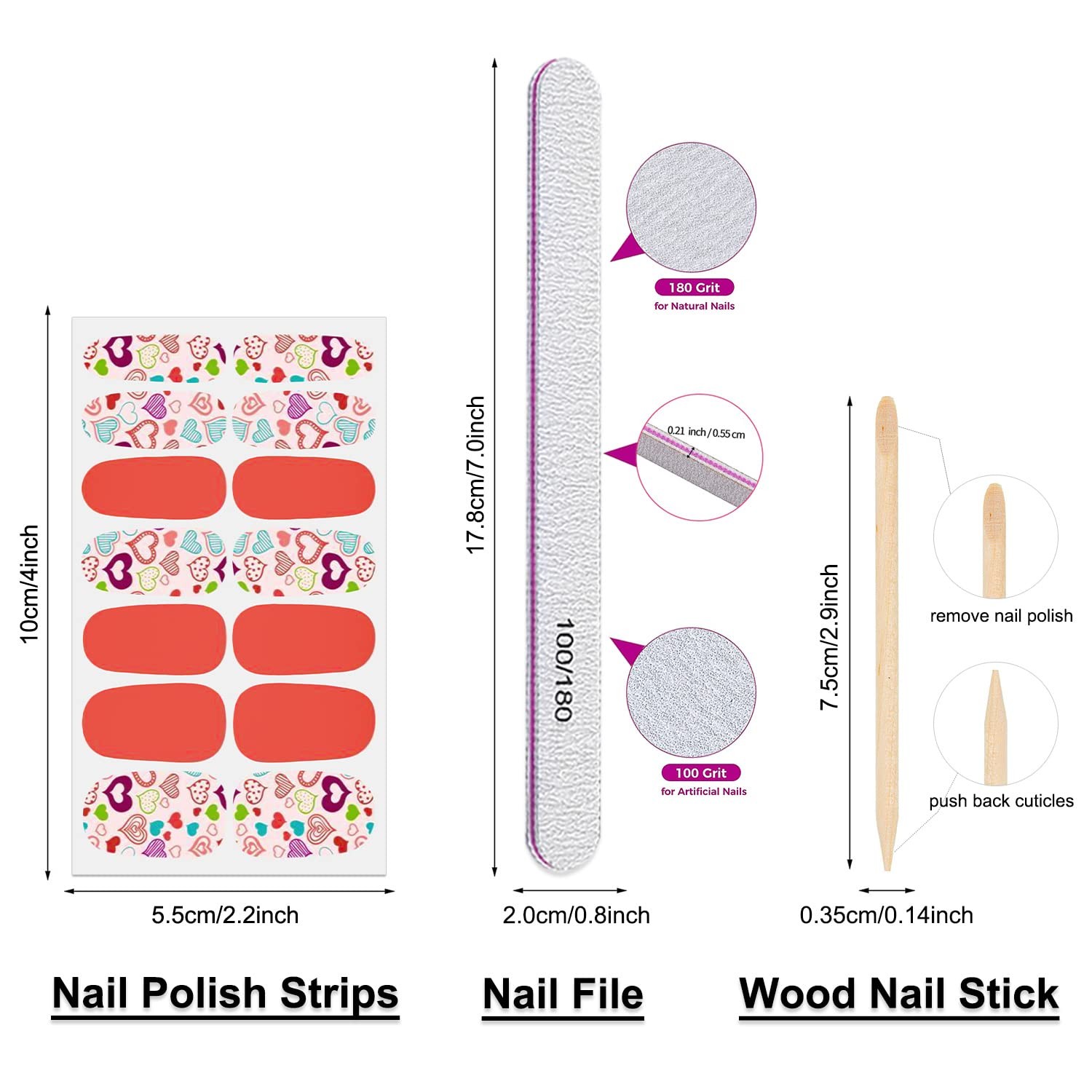 24 Sheets Valentine’s Day Nail Wraps for Women Stick On Nail Polish Strips Ge…