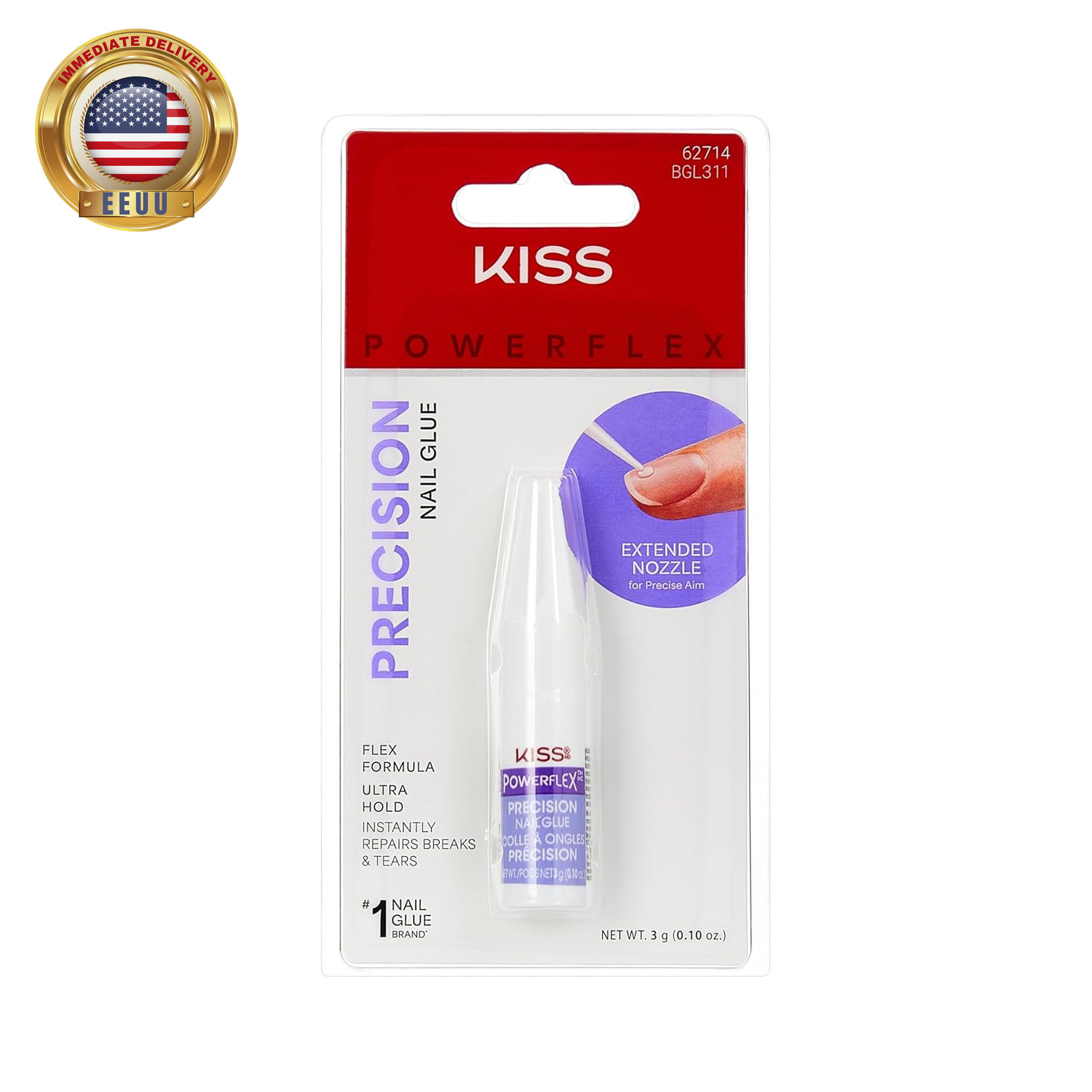 Powerflex Precision Nail Glue for Press Ons, Kits, Tips & Wraps, 0.10 Oz, Ultra