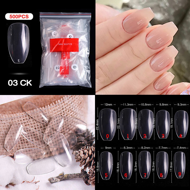 500Pcs French Acrylic False Nail Tips Coffin Stiletto Almond Nails Natural Clear
