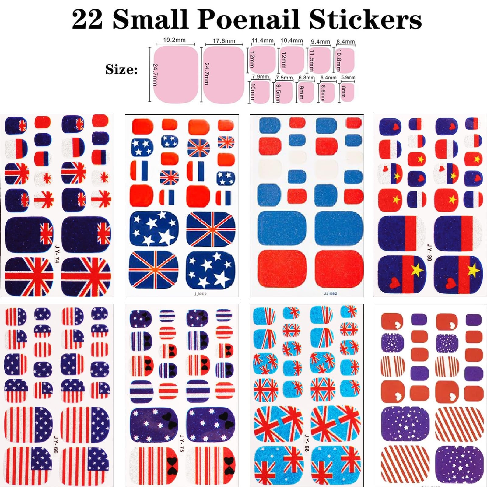 Patriotic 4th of July Toenail Wraps – 8 Sheets Self-Adhesive Glitter Strips for