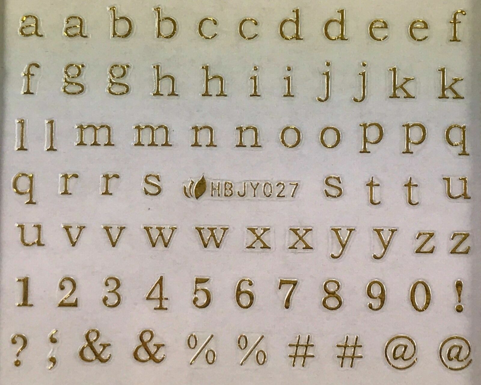 Nail Art 3D Decal Stickers Lowercase Alphabet Gold Letters & Numbers HBJY027