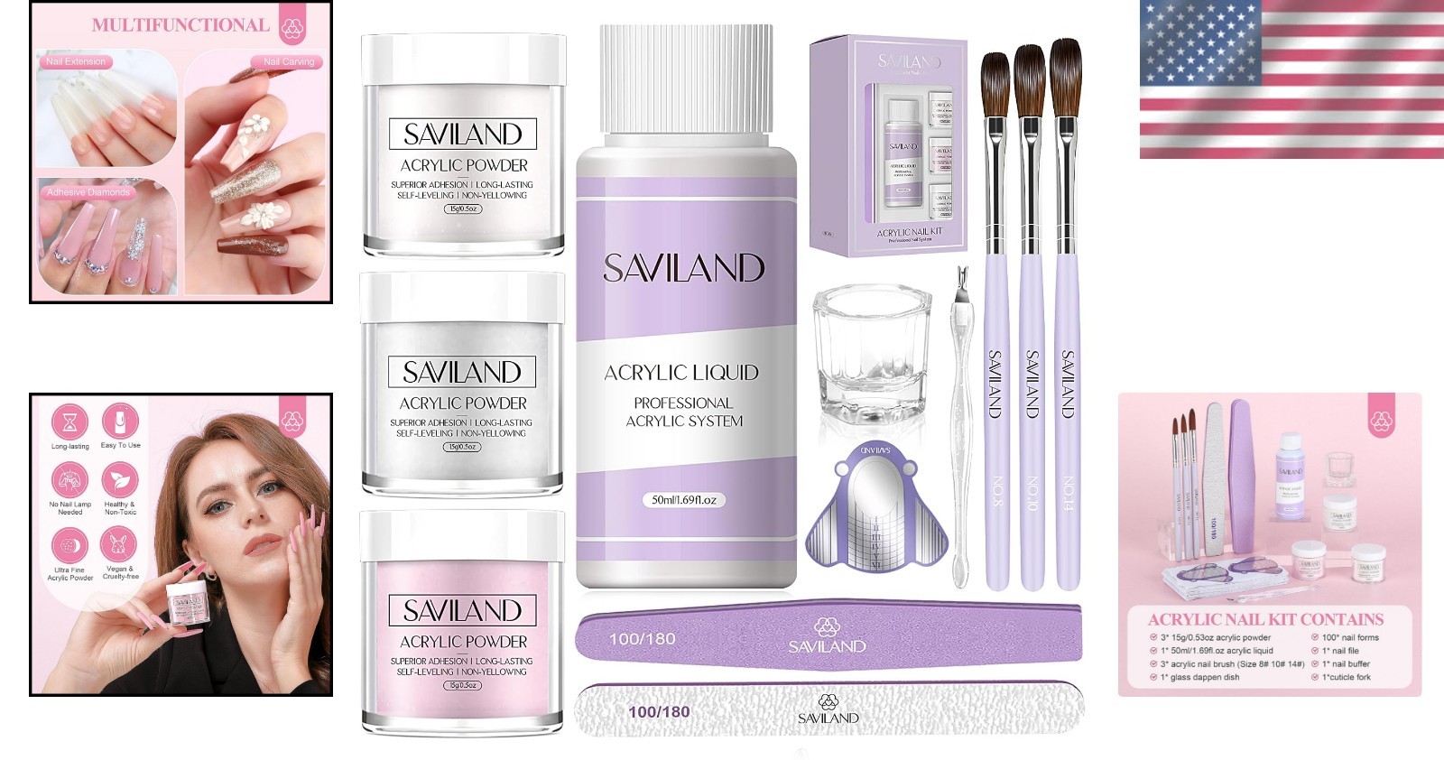 Glossy Finish Acrylic Nail Kit for Beginners: 50ml Liquid & Full Tools Included
